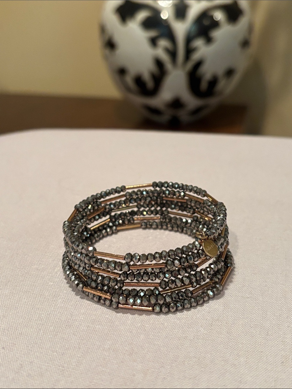 Stella & Dot Bardot Beaded Coil Bracelet in Gunmetal and Gold - Women Jewelry